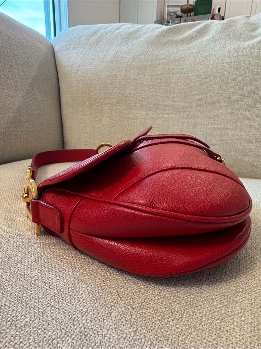 Authentic Christian Dior Vintage Red Leather Saddle Bag Gold Hardware w/ COA Y2K - Picture 6 of 17